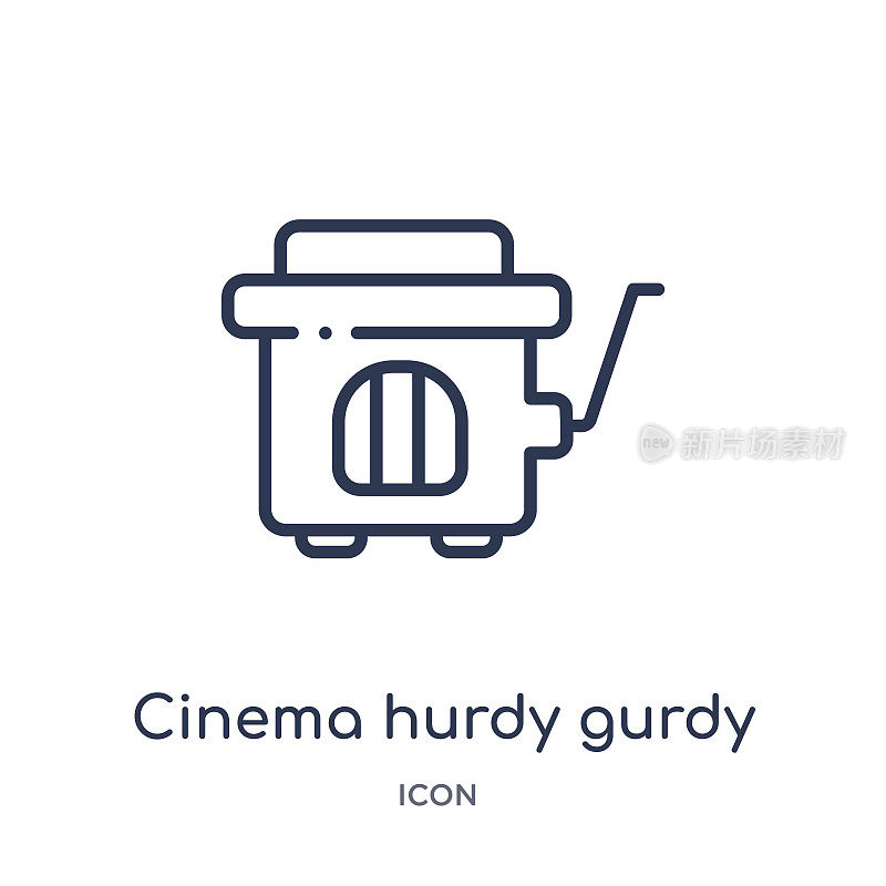 线性电影hurdy gurdy图标从电影大纲集合。细线电影hurdy gurdy矢量孤立在白色的背景。电影hurdy gurdy时髦的插图
